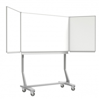Klapp-Tafel fahrbar, Mittelfläche 150x100 cm, Flügel  75x100 cm, Stahl weiß, 